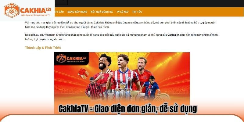 CakhiaTV – Giao diện đơn giản, dễ sử dụng